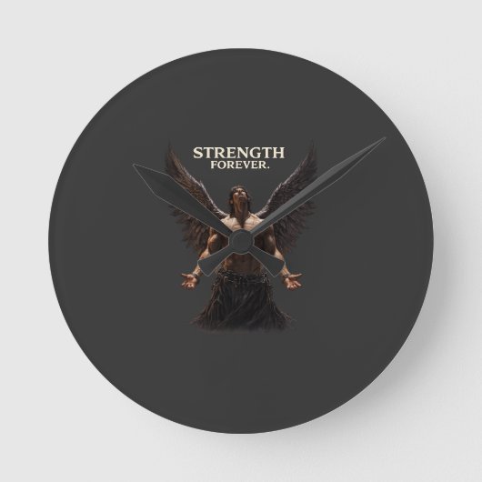 Strength Forever Dark Angel Design – Motivational  ラウンド壁時計 (正面)