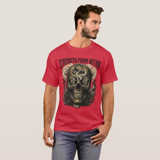 Strength From Within - Gothic Skull & Serpent Tatt Tシャツ (正面フル)