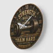 Strength Is Built Not Given Home Gym Fitness ラージ壁時計 (傾斜)