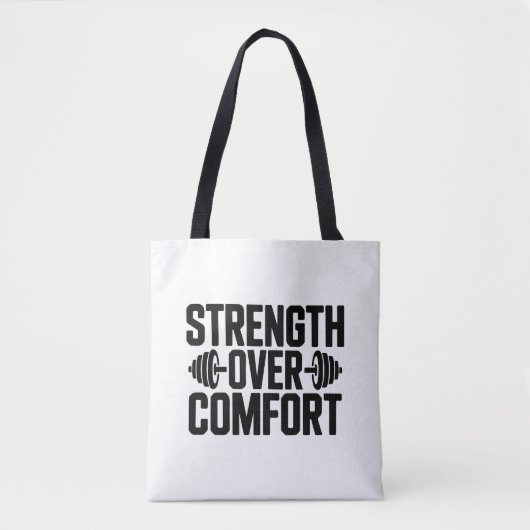 Strength Over Comfort Motivational Gym Tote Bag トートバッグ (正面)