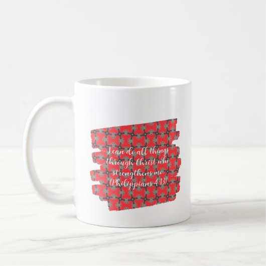 Strength Scripture Red Floral Pattern コーヒーマグカップ (左)