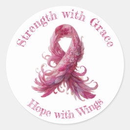 Strength with Grace – Pink Feather Breast Cancer  ラウンドシール