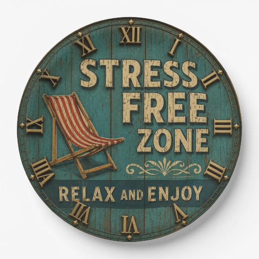Stress Free Zone Rustic Beach House Decor ペーパープレート (正面)