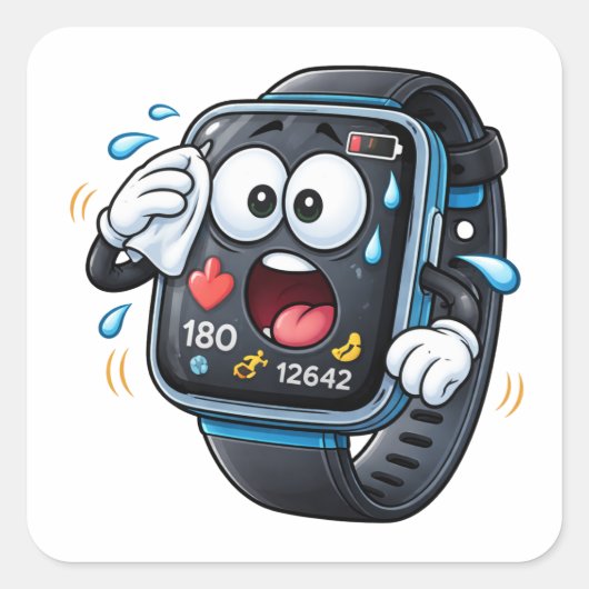 Stressed Cartoon Smart watch Character Sticker スクエアシール (正面)