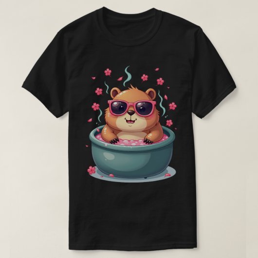 Stressed Worker Relaxation Capybara Hot Tub Cherry Tシャツ (デザイン正面)