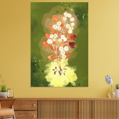 Stretched Canvas Print flowers on green background キャンバスプリント (インサイチュ (リビング))