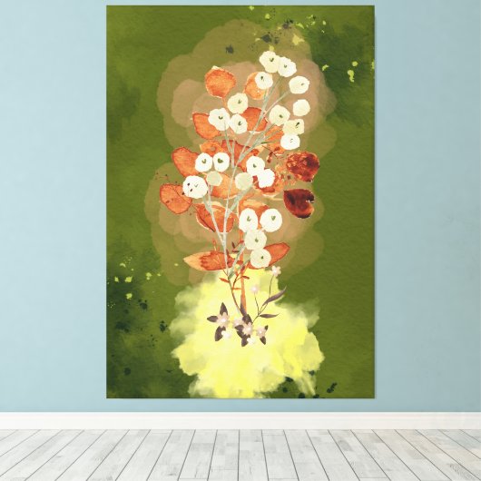 Stretched Canvas Print flowers on green background キャンバスプリント (インサイチュ (ウッドフロア))