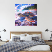 Stretched Canvas Print of Ocean Turtle キャンバスプリント (インサイチュ (寝室))