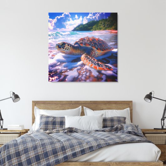 Stretched Canvas Print of Ocean Turtle キャンバスプリント (インサイチュ (寝室))
