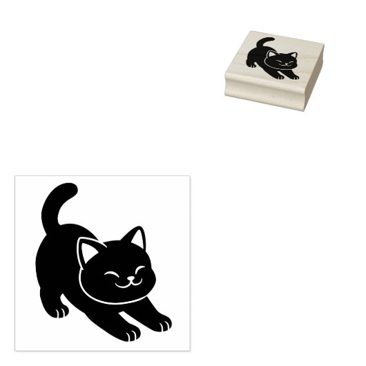 Stretching Black Cat ラバースタンプ (押印)