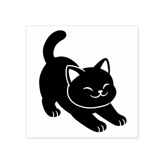 Stretching Black Cat ラバースタンプ (インプリント)