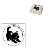 Stretching Black Cat Custom Text ラバースタンプ (押印)