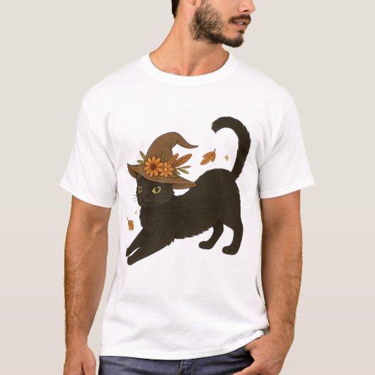 Stretching Black Cat � Witchy Autumn Classic T-Shi Tシャツ (正面)
