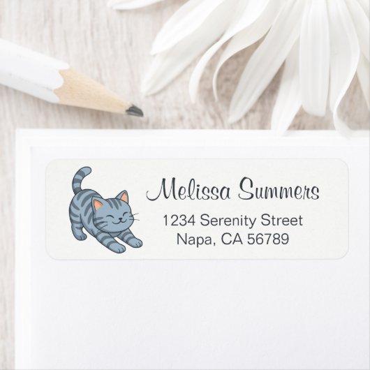 Stretching Grey Tabby Cat ラベル (インサイチュ)