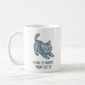 Stretching Grey Tabby Cat Custom Text コーヒーマグカップ (左)