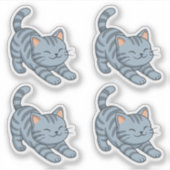 Stretching Grey Tabby Cat Set of 4 シール (正面)