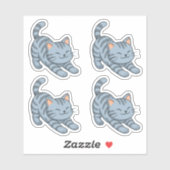 Stretching Grey Tabby Cat Set of 4 シール (シート)