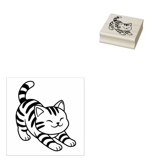 Stretching Tabby Cat ラバースタンプ (押印)
