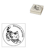 Stretching Tabby Cat Custom Text ラバースタンプ (押印)