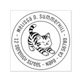 Stretching Tabby Cat Round Address セルフインキングスタンプ (デザイン)