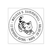 Stretching Tabby Cat Round Address ラバースタンプ (インプリント)