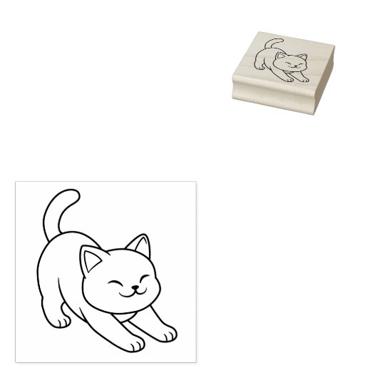 Stretching White Cat ラバースタンプ (押印)