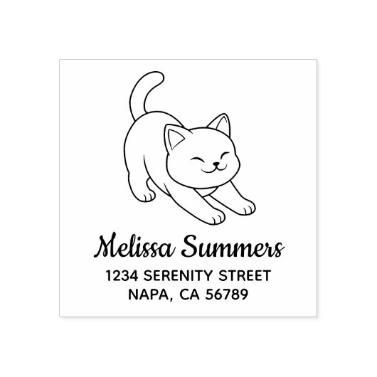 Stretching White Cat Address ラバースタンプ (インプリント)