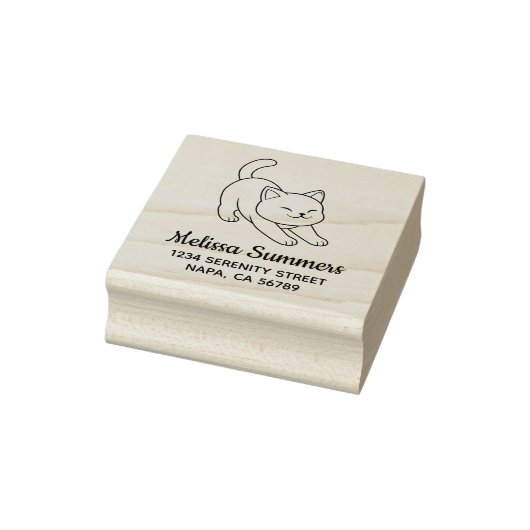 Stretching White Cat Address ラバースタンプ (スタンプ)