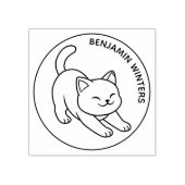 Stretching White Cat Custom Text ラバースタンプ (インプリント)