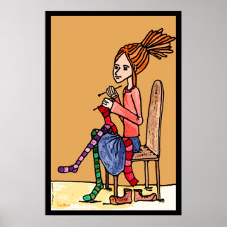 strickendes dreadlocksmädchen ポスター