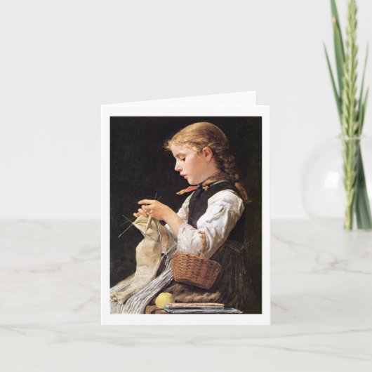 Strickendes Mädchenの編み物の女の子 カード (正面)