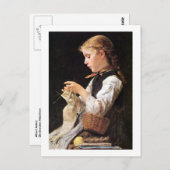 Strickendes Mädchenの編み物の女の子 ポストカード (正面/裏面)