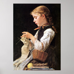 Strickendes Mädchen Knitting Girl ポスター