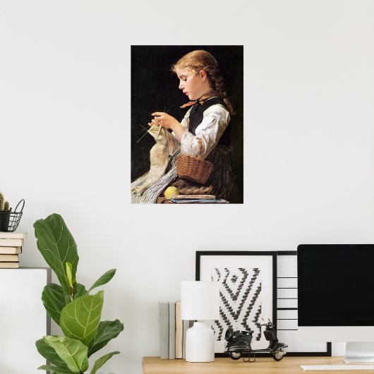 Strickendes Mädchen Knitting Girl ポスター (ホームオフィス)