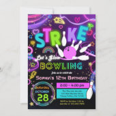 Strike Let's Glow ボウリング 女子 誕生日 招待状 (正面)