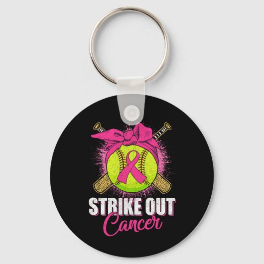 Strike Out Breast Cancer Awareness Softll Pink Rib キーホルダー (正面)