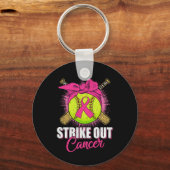 Strike Out Breast Cancer Awareness Softll Pink Rib キーホルダー (正面)