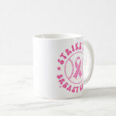 Strike Out Breast Cancer Pink Ribbon Awareness コーヒーマグカップ (正面右)