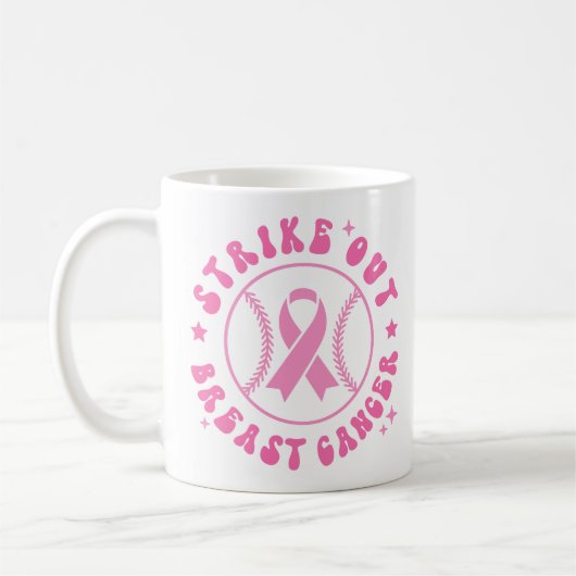 Strike Out Breast Cancer Pink Ribbon Awareness コーヒーマグカップ (左)