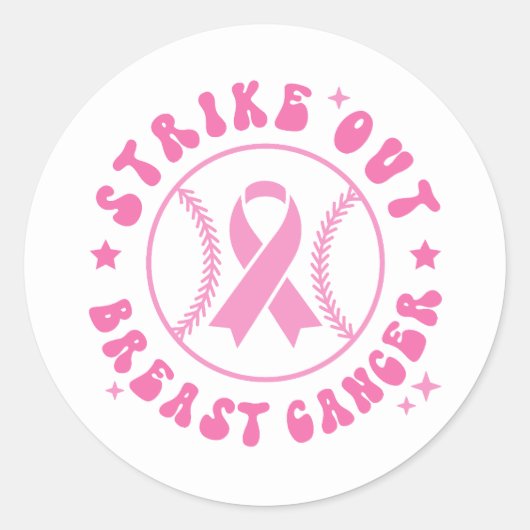 Strike Out Breast Cancer Pink Ribbon Awareness ラウンドシール (正面)