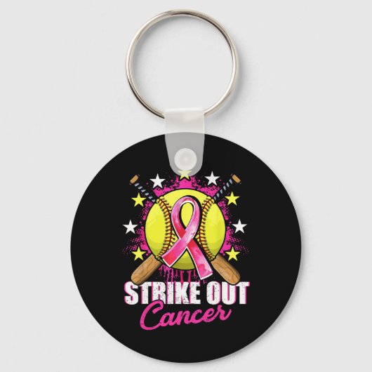 Strike Out Breast Cancer Warrior Softll Pink Ribbo キーホルダー (正面)