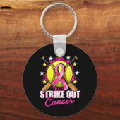 Strike Out Breast Cancer Warrior Softll Pink Ribbo キーホルダー (正面)