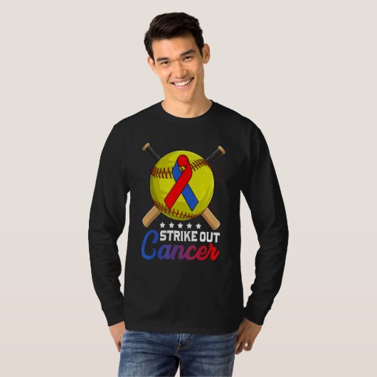 Strike Out Pulmonary Fibrosis Awareness Red Blue R Tシャツ (正面フル)
