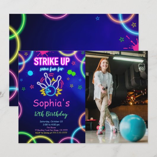 STRIKE UP ボウリング フォト 招待状 (正面/裏面)