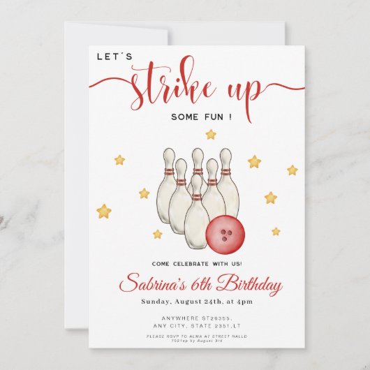 Strike Up Some fun bowling birthday 招待状 (正面)