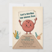 Strike Up Some Fun Bowling Party Boy 10th Birthday 招待状 (正面)