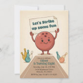 Strike Up Some Fun Bowling Party Boy 8th Birthday 招待状 (正面)