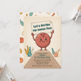 Strike Up Some Fun Bowling Party Boy 9th Birthday 招待状