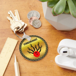 STRIKEOLOGISTという言葉でボーリングボールとピン キーホルダー