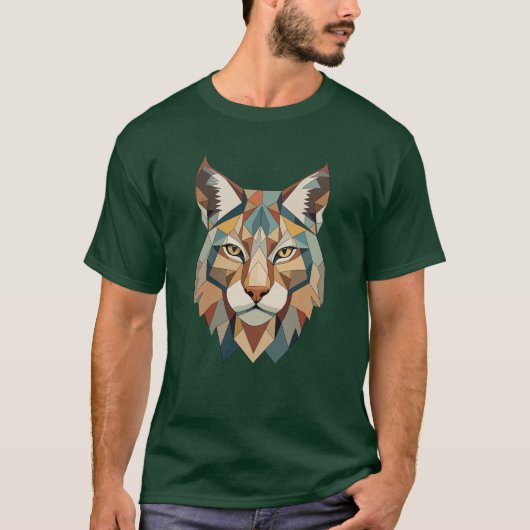 Striking Colorful Geometric Lynx Face Tシャツ (正面)